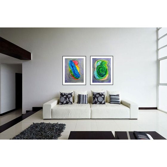 cosmogonie 4/ diptych - 39,37 x 25,59 in (100 x 65 cm)