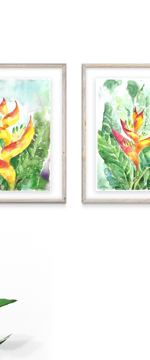 Heliconia flower watercolor set of 2 by Tanya Amos