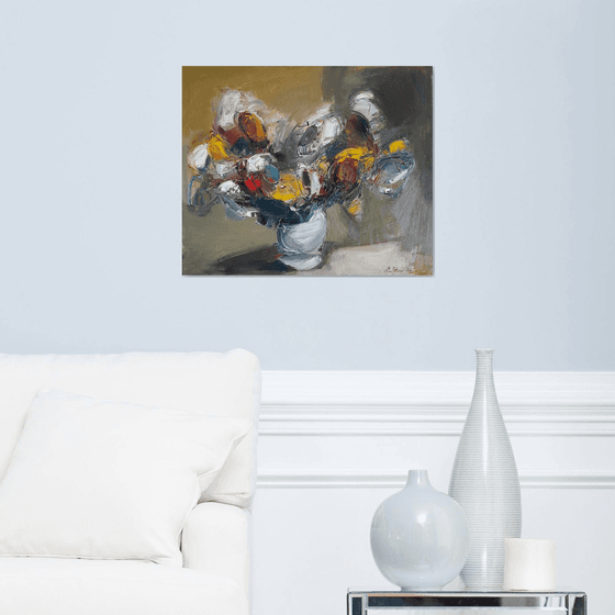 Abstract flowers, 50x60cm, oil painting, palette knife