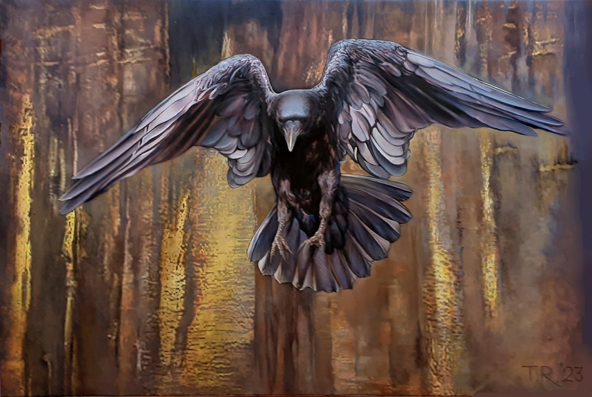 Impressionistic Animal Oil Painting By Tatiana Rezvaya, 47 X 31", A Raven, Original Artwork