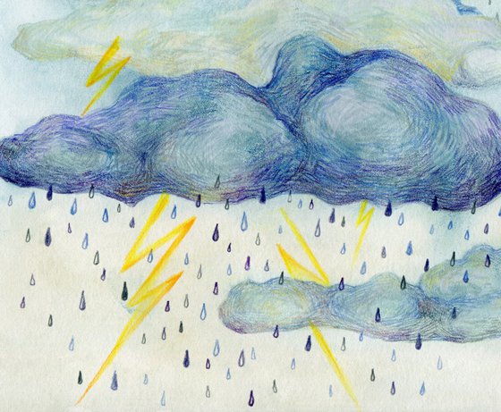 Colored pencils children style thunderstorm illustration