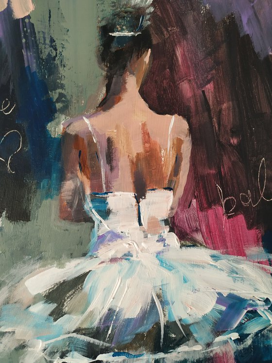 Backstage series  backstage 3-Ballerina- woman Painting on MDF