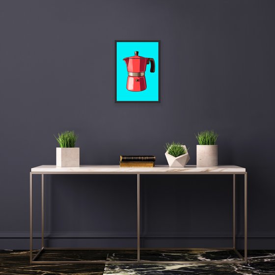 Coffee Pot on Teal