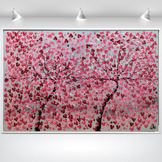 Best Friends   acrylic abstract painting cherry blossoms nature painting framed canvas wall art