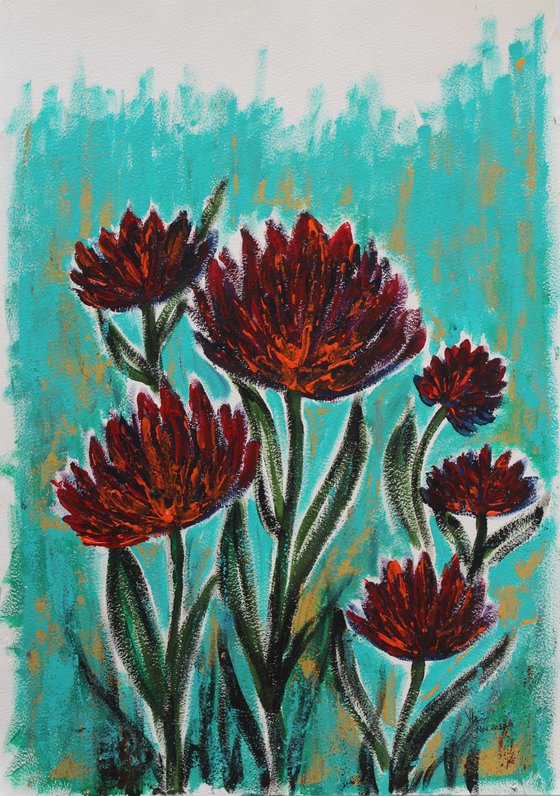 I'm with you - Acrylic on Handmade Paper - Gift art- floral