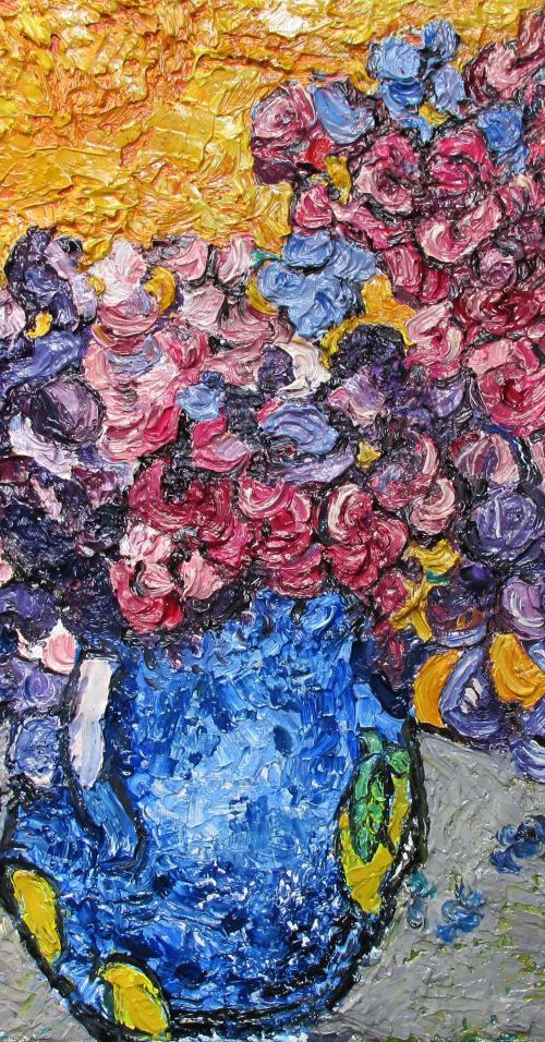 Sweetpeas in a blue jug by Richard Meyer