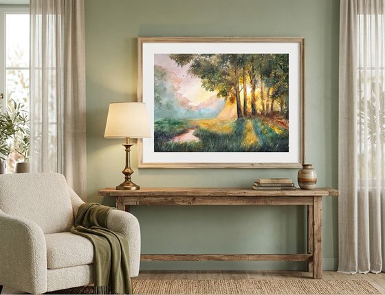 Golden Sunset by the Stream