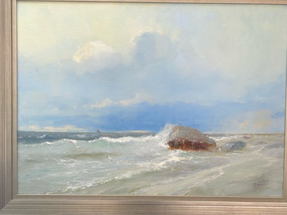 Ocean Cliff, Original oil Painting, Handmade artwork, Signed, One of a Kind