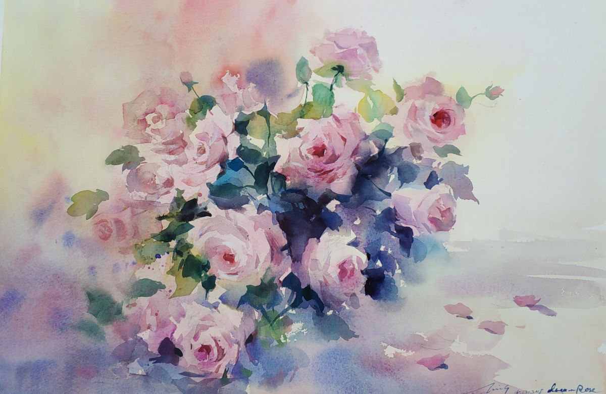Impressionistic Botanical Watercolour By Jing Chen, 22 X 15, Blossom 21, Original Artwork