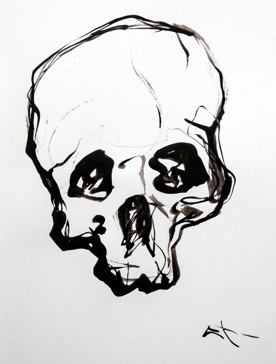 SKULL, EXPRESSIVE INK drawing