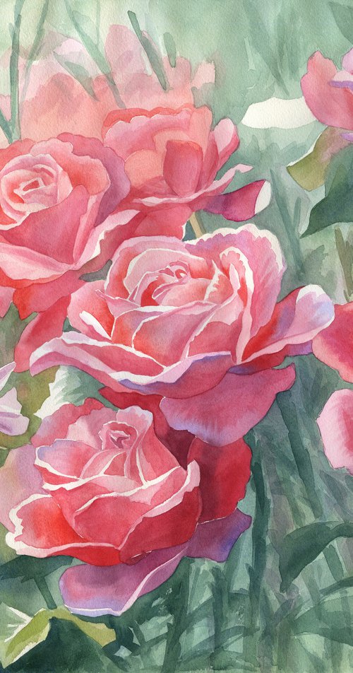 Falling in Love (2) Watercolor Roses Bloom by Julia Logunova