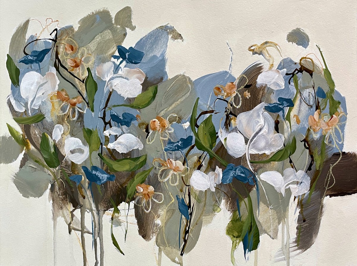 Organic Botanical Acrylic Painting By Nicole Esposito Woodall, 14 X 11", Daisy Daze Xv, Original Artwork