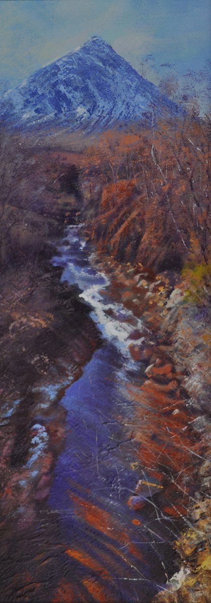 Expressive Landscape Acrylic Painting By Kevan Mcginty, 22 X 46", Long Winter River, Glen Etive, Original Artwork