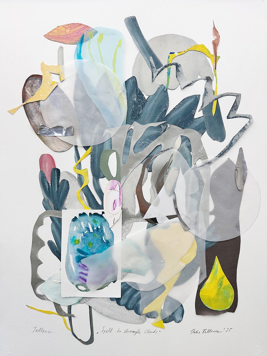 Organic Abstract Collage By Julia Valtanen, 20 X 26", Spell To Untangle Clouds, Original Artwork