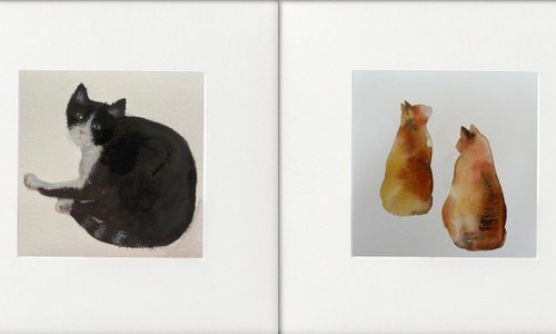 4 watercolour cats by Teresa Tanner