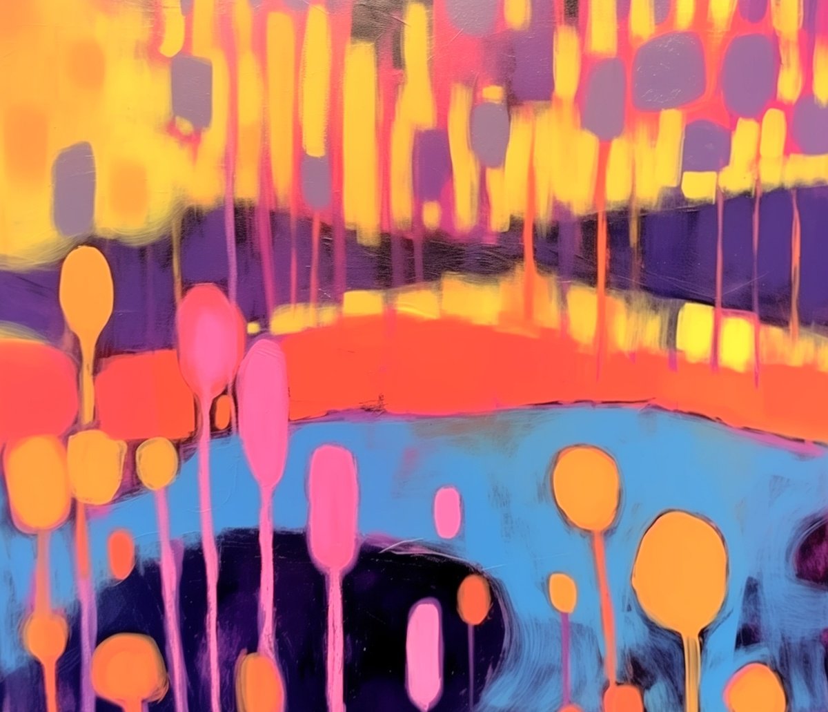 Abstract Acrylic Painting By V+V Kniazievi, 51 X 43", Colorful Day #5, Original Artwork