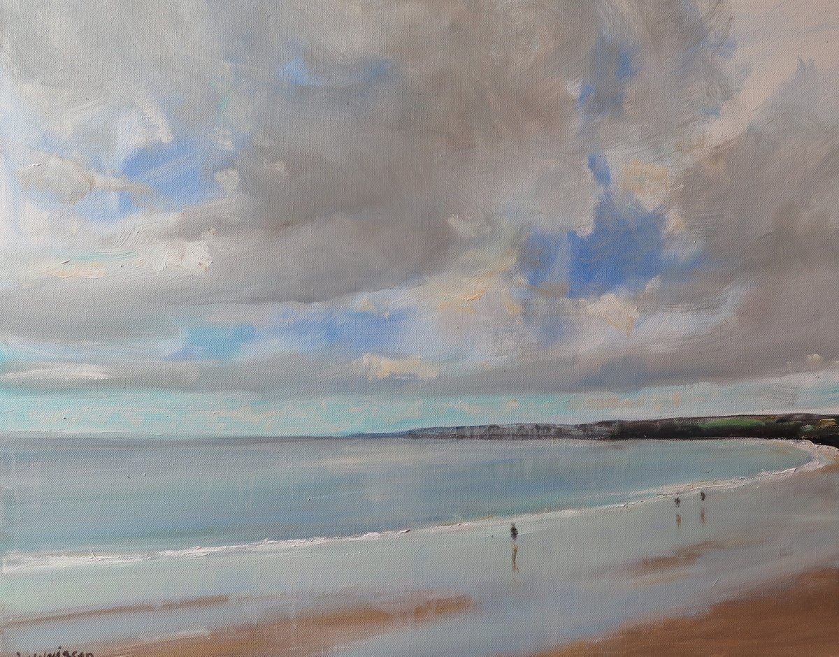Impressionistic Landscape Oil Painting By Malcolm Ludvigsen, 30 X 24", Filey Bay, Oct 22, Original Artwork