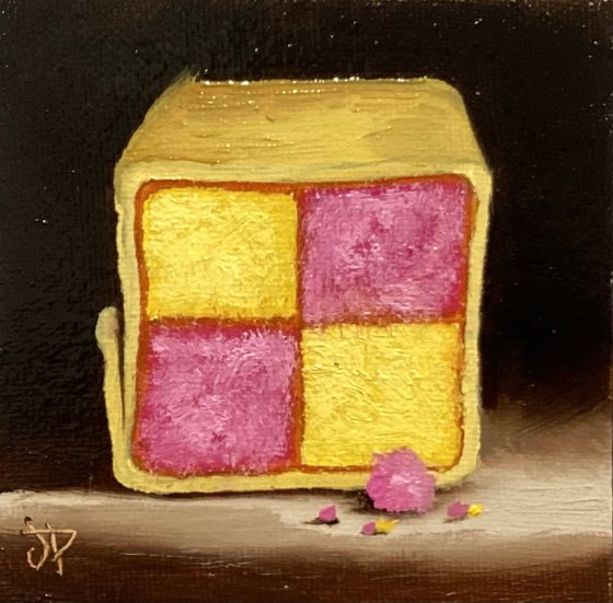 Little Battenberg cake slice