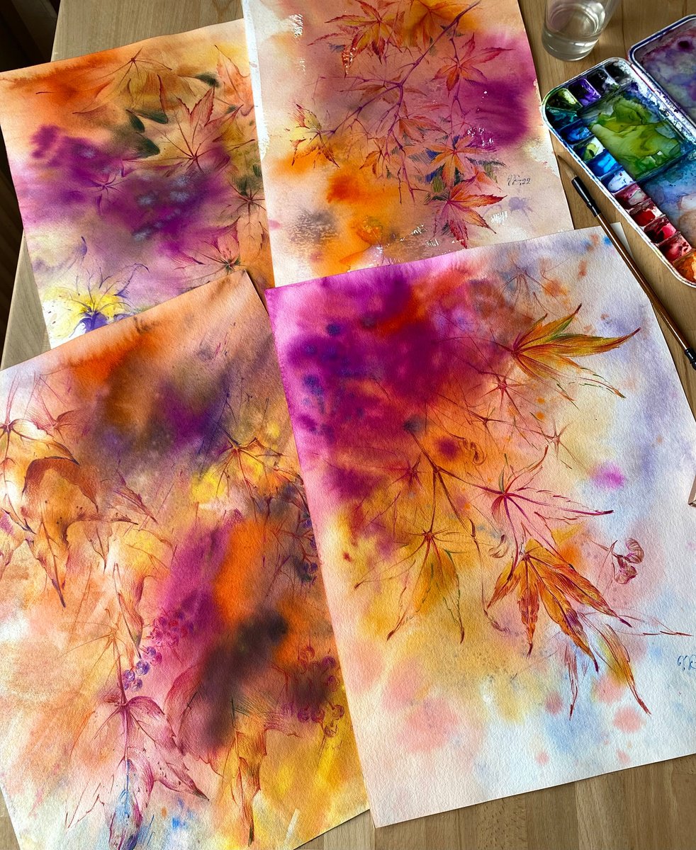 Impressionistic Landscape Watercolour By Natalia Galnbek, 14 X 19", Indian Summer 1, Original Artwork