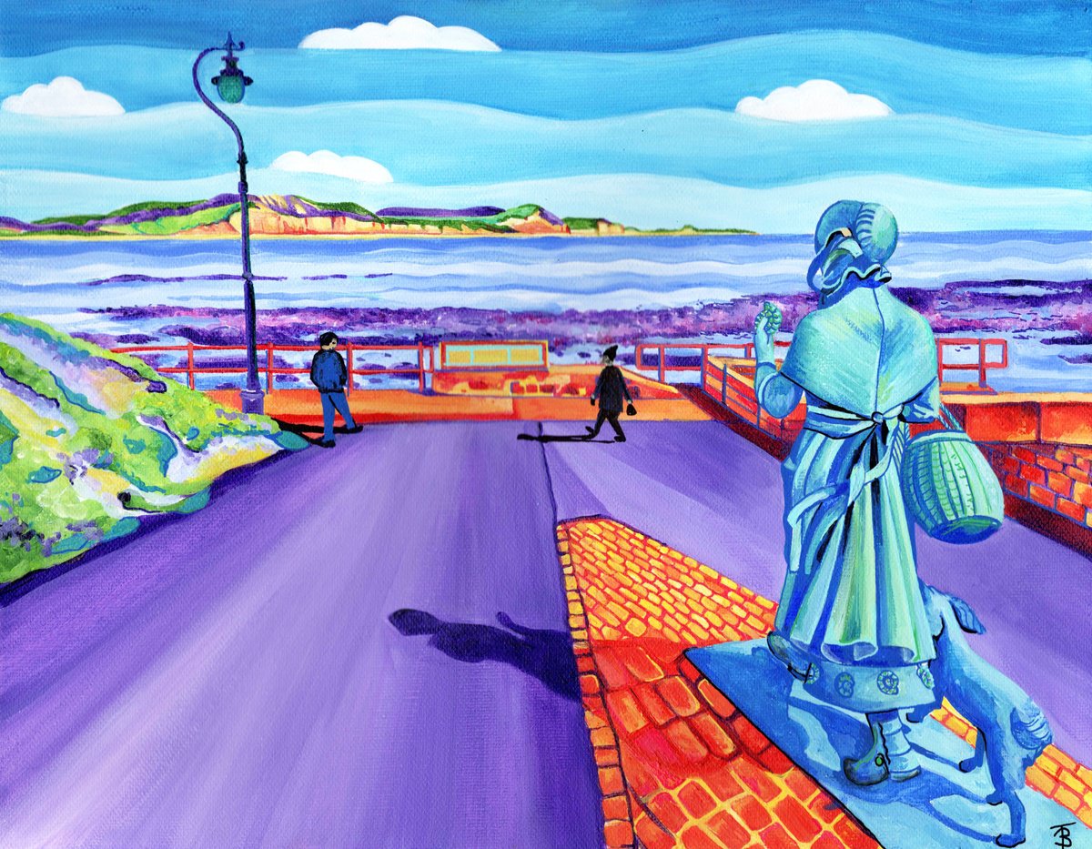 Illustrative Landscape Acrylic Painting By Tiffany Budd, 14 X 11", Mary Anning Looking Towards The Golden Cap, Original Artwork