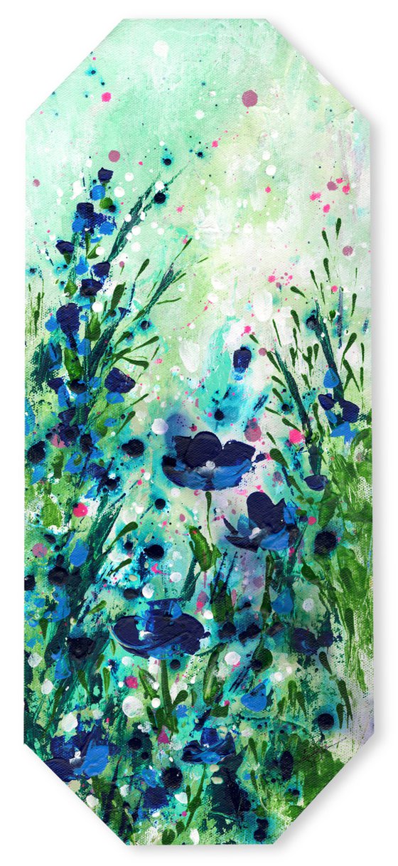 Meadow Of Blue - Framed Textured Floral Painting by Kathy Morton Stanion