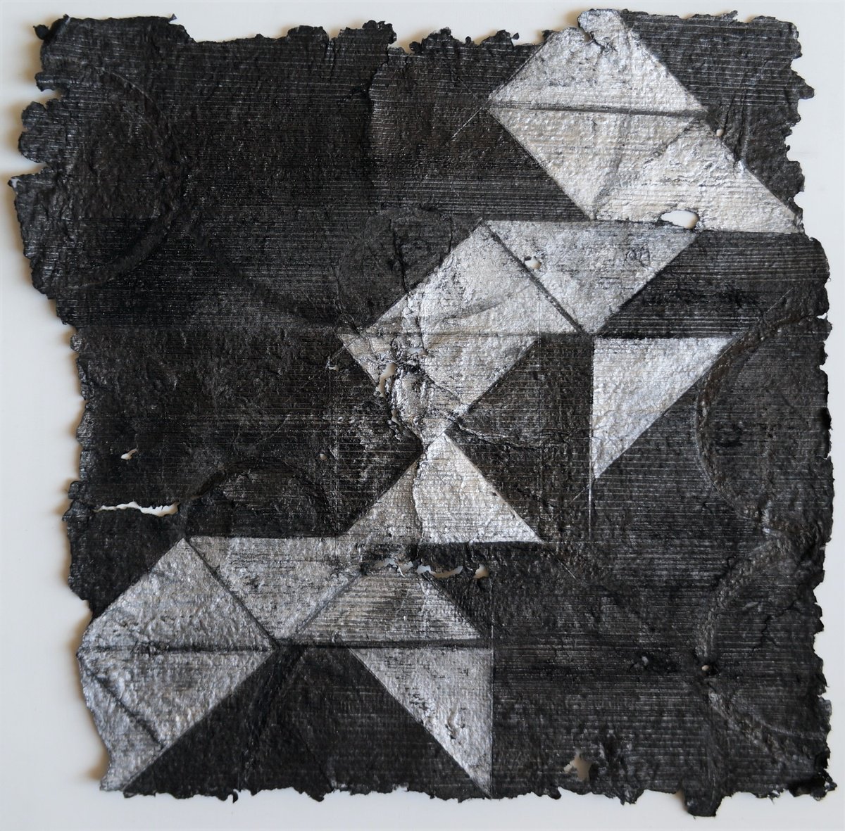 Geometric Abstract Painting By Anna Jannack, 12 X 12, Siderial Black Ii, Original Artwork