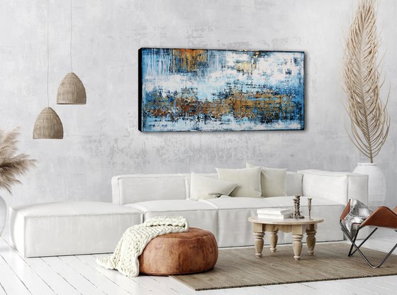 ICELAND * 63" x 31.5" * ACRYLIC PAINTING ON CANVAS * WHITE * BLUE * GOLD