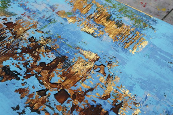 WILD RIVER * 71" x 23.6" * TEXTURED ARTWORK ON CANVAS * BLUE * GREEN * GOLD