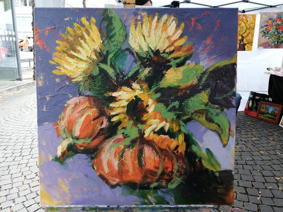Sunflowers with pumpkins