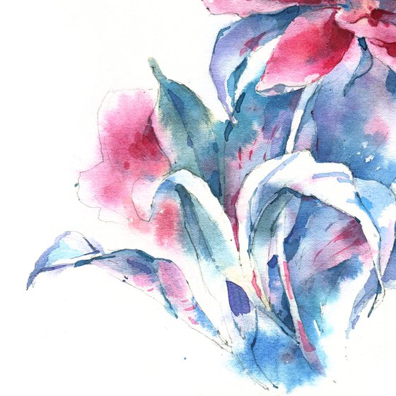 "Scent of a peony flower on a summer evening" original botanical watercolor square format