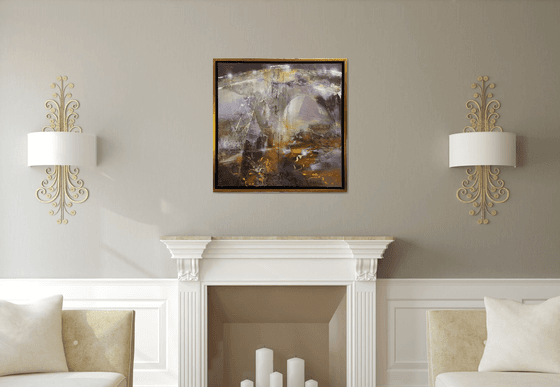 Large framed acrylic abstract landscape mindscape lightscape The night secret gardens by O KLOSKA