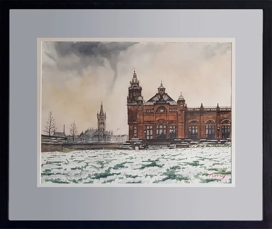 Glasgow Cityscape Painting Scotland Kelvinrgrove Art Museum Framed