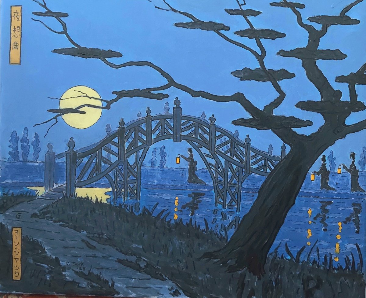 Botanical Acrylic Painting By Colin Ross Jack, 24 X 20, Japanese Nocturne, Original Artwork