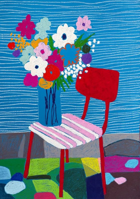 Flowers Dreaming on a Red Chair