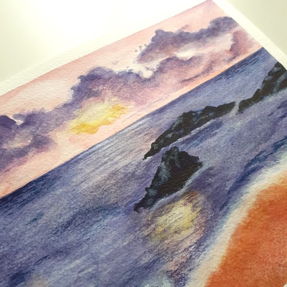 Original Watercolour 8" x 10" Seascape Painting 'Shoreline Rocks' by Stacey-Ann Cole (Unframed)