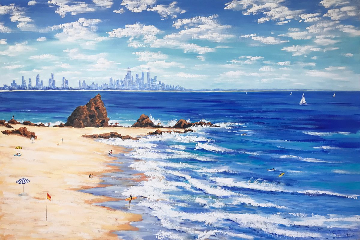 Impressionistic Landscape Acrylic Painting By Irina Redine, 60 X 40, Australian Beach, Original Artwork