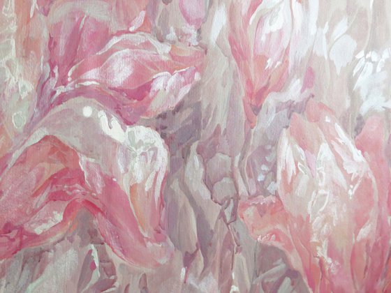 Pink Magnolia large painting acrylic and pearl  100x160 cm unstretched canvas "Flowers" i005 art original artwork by Airinlea