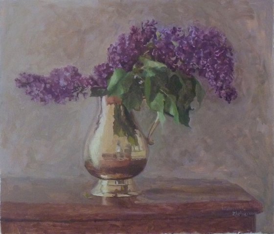 Purple Lilac in a copper vase