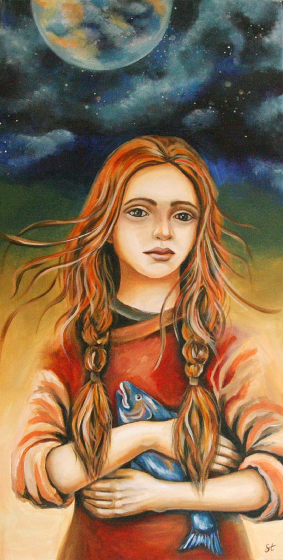Painting | Acrylic | Girl with fish