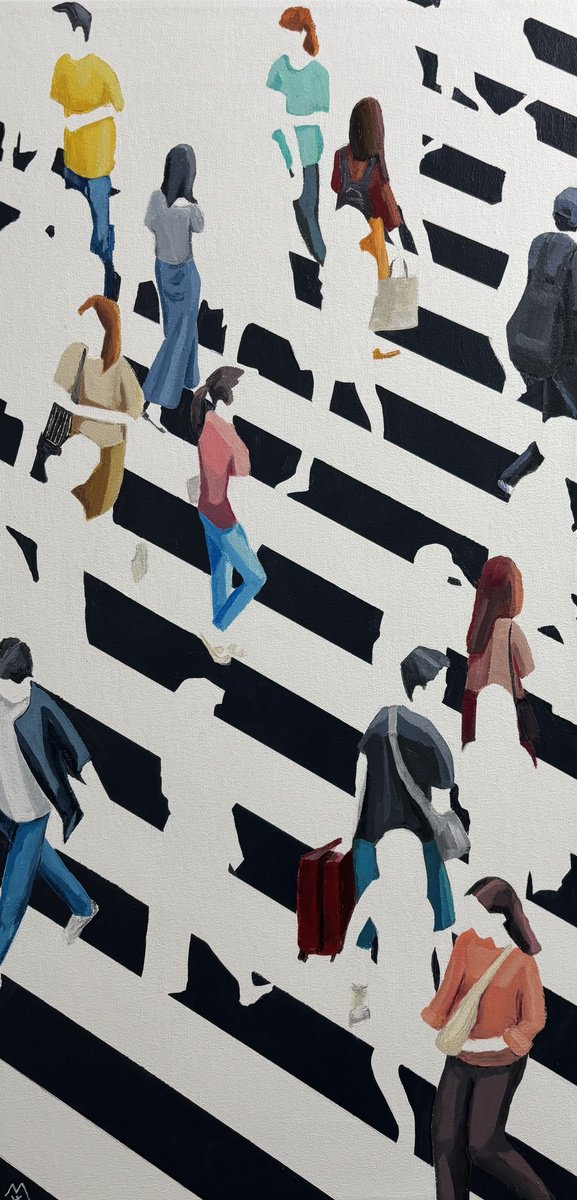 Urban And Pop Acrylic Painting , En La Li?nea By Martta Garcia, 12 X 24, Artwork For Sale On Artfinder