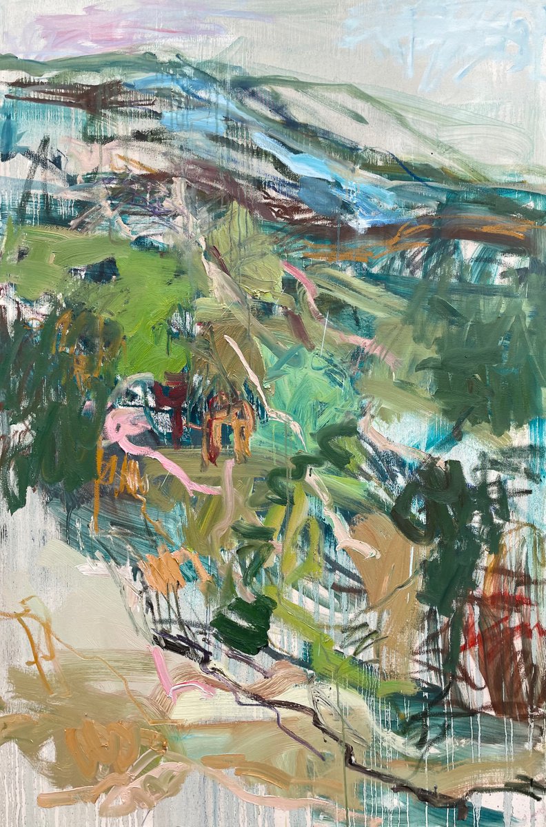 Abstract Landscape Oil Painting By Lilia Orlova-Holmes, 39 X 59", Green Mountain., Original Artwork