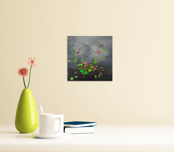Grey water lilies II ! Small Painting!!  Ready to hang