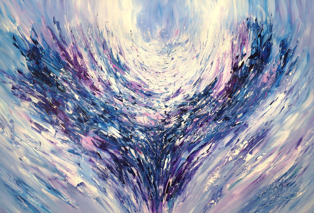 Abstract Acrylic Painting By Peter Nottrott, 61 X 41", Blue Wings D 1, Original Artwork