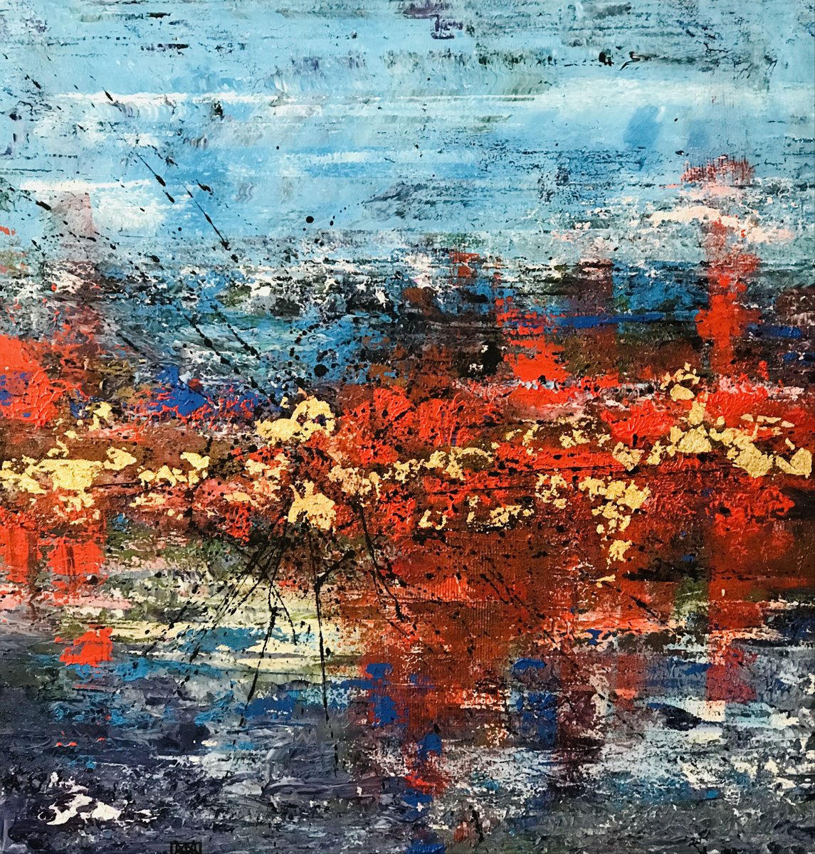 Organic Abstract Acrylic Painting By Matilda Simona Teodorescu, 39 X 39", Abstract Blue, Original Artwork