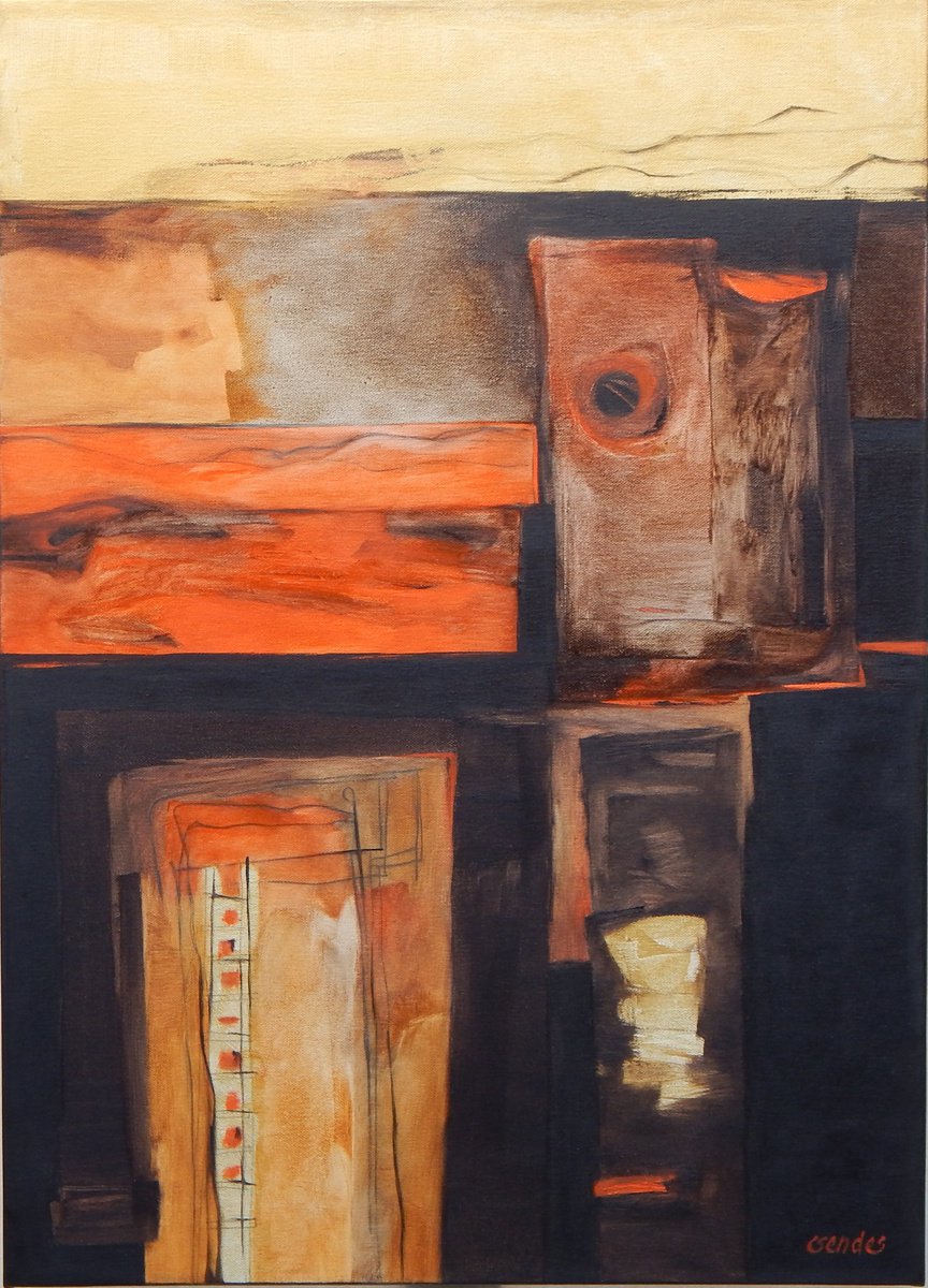 Abstract Oil Painting By Csaba Csendes, 20 X 28, The Evening, Original Artwork