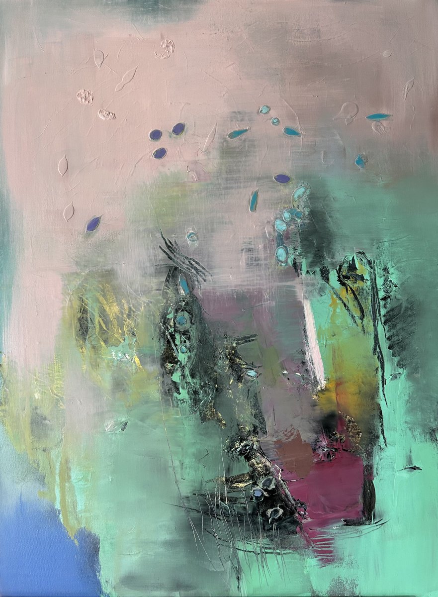 Expressive Abstract Oil Painting By Ludmila Budanov, 24 X 31", Upside Down, Original Artwork