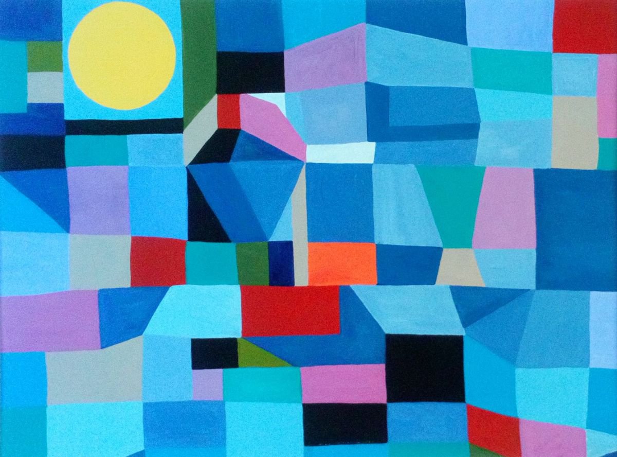 Geometric Abstract Painting By Paul Heron, 21 X 17", Sunrise, Original Artwork