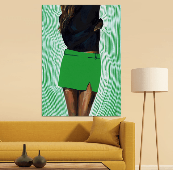 GIRL IN GREEN SKIRT - Large Abstract Pop art Giclée print on Canvas