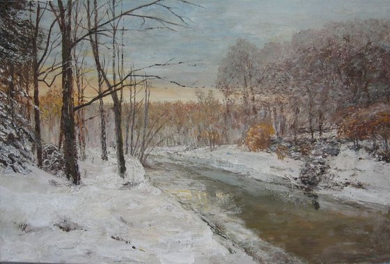 Winter motif with river