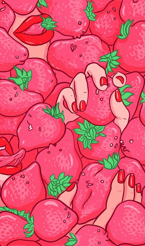 Strawberry Dreams Pop Surreal Erotic Art by Zubieta by Marta Zubieta